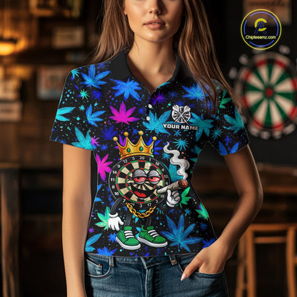 Custom Funny Crown Dartboard Darts Polo 1/4-Zip Shirt For Women Neon Leaf Billiard Team Jersey NYN4754