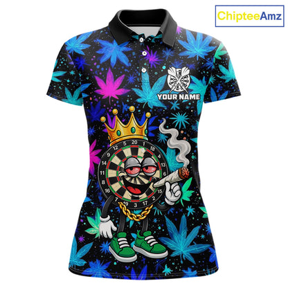 Custom Funny Crown Dartboard Darts Polo 1/4-Zip Shirt For Women Neon Leaf Billiard Team Jersey NYN4754