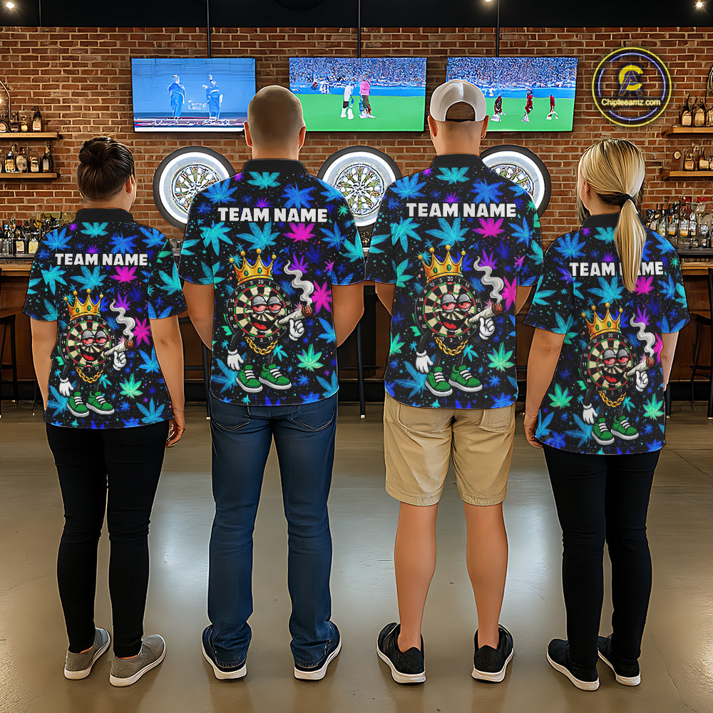 Custom Funny Crown Dartboard Darts Polo 1/4-Zip Shirt For Men Neon Leaf Billiard Team Jersey NYN4754