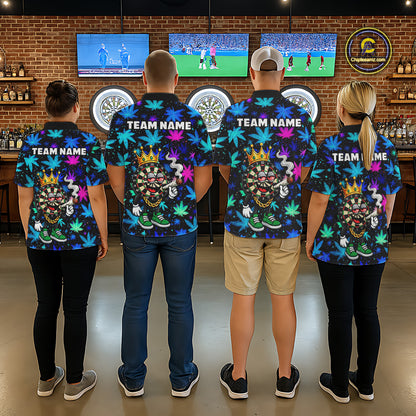 Custom Funny Crown Dartboard Darts Polo 1/4-Zip Shirt For Men Neon Leaf Billiard Team Jersey NYN4754