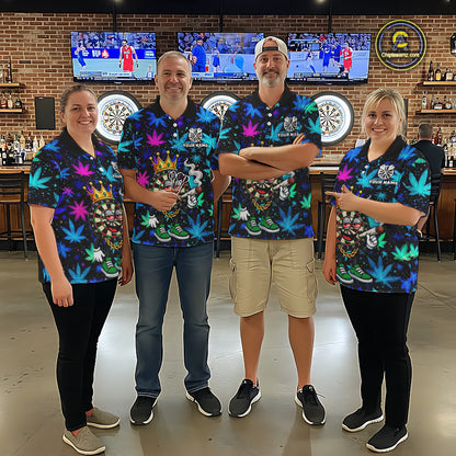 Custom Funny Crown Dartboard Darts Polo 1/4-Zip Shirt For Men Neon Leaf Billiard Team Jersey NYN4754