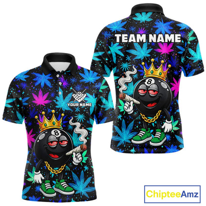 Custom Funny Crown 8 Ball Pool Polo 1/4-Zip Shirt For Men Neon Leaf Billiard Team Jersey NYN4755