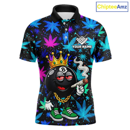 Custom Funny Crown 8 Ball Pool Polo 1/4-Zip Shirt For Men Neon Leaf Billiard Team Jersey NYN4755