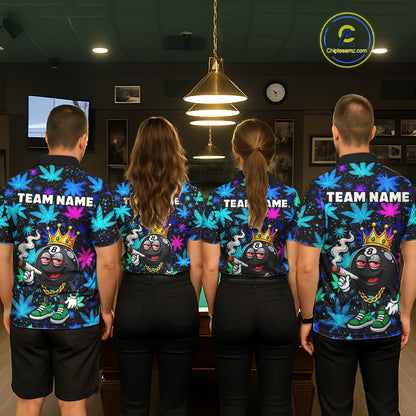 Custom Funny Crown 8 Ball Pool Polo 1/4-Zip Shirt For Women Neon Leaf Billiard Team Jersey NYN4755