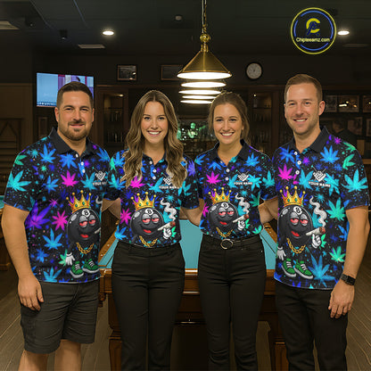 Custom Funny Crown 8 Ball Pool Polo 1/4-Zip Shirt For Women Neon Leaf Billiard Team Jersey NYN4755