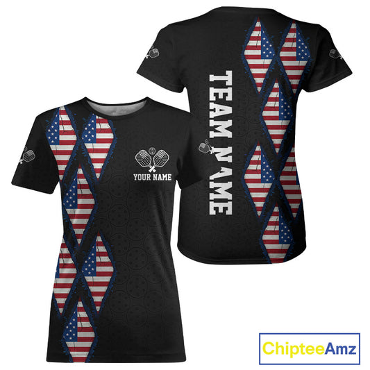 Custom USA Flag Pickleball Ball Jerseys For Women  Patriotic Pickleball Paddle League Shirts NYN2133