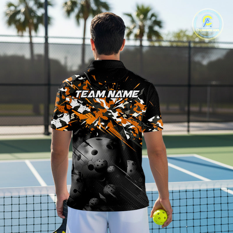 Custom Black & Orange Camo Men Pickleball League Jerseys Grunge Pickleball Paddle Shirts NYN2136