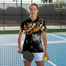 Load image into Gallery viewer, Custom Black &amp; Orange Camo Women Pickleball League Jerseys Grunge Pickleball Paddle Shirts NYN2136