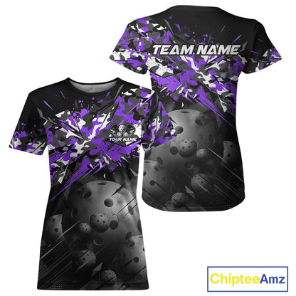 Custom Black & Purple Camo Women Pickleball League Jerseys Grunge Pickleball Paddle Shirts NYN2137