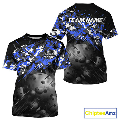 Custom Black & Blue Camo Men Pickleball League Jerseys Grunge Pickleball Paddle Shirts NYN2138
