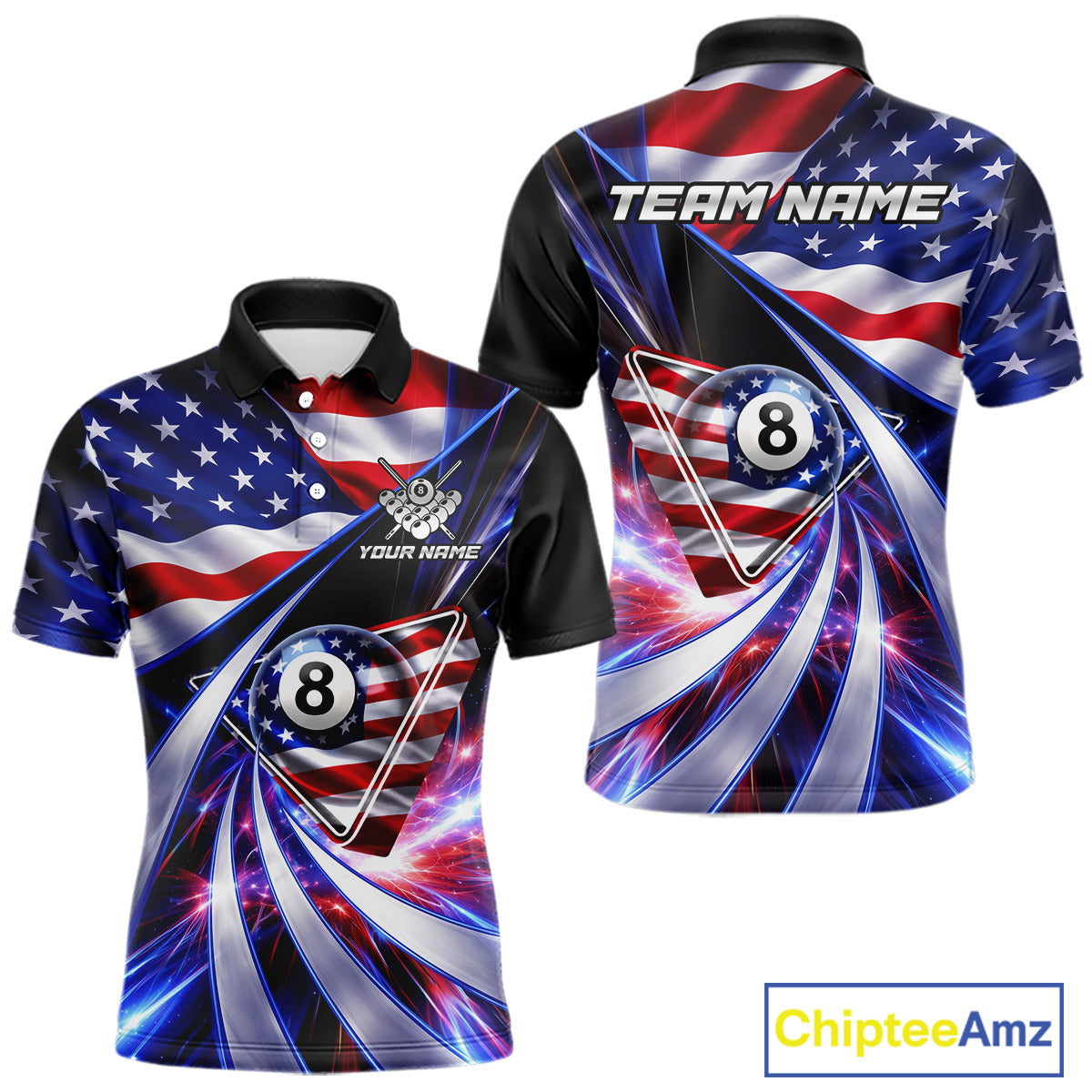 Personalized Colorful Galaxy American Flag 8 Ball Pool Billiard Shirts For Men Billiard Attire Gifts NYN2791