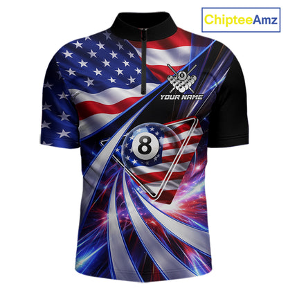 Personalized Colorful Galaxy American Flag 8 Ball Pool Billiard Shirts For Men Billiard Attire Gifts NYN2791