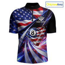 Load image into Gallery viewer, Personalized Colorful Galaxy American Flag 8 Ball Pool Billiard Shirts For Men Billiard Attire Gifts NYN2791