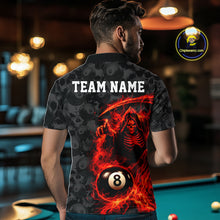 Load image into Gallery viewer, Personalized Red Flaming Grim Reaper 8 Ball Pool Billiard Shirts For Men Billiard Attire Gifts NYN2792