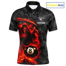 Load image into Gallery viewer, Personalized Red Flaming Grim Reaper 8 Ball Pool Billiard Shirts For Men Billiard Attire Gifts NYN2792