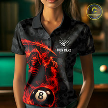 Load image into Gallery viewer, Personalized Red Flaming Grim Reaper 8 Ball Pool Billiard Shirts For Women Billiard Attire Gifts NYN2792