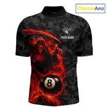 Load image into Gallery viewer, Personalized Red Flaming Grim Reaper 8 Ball Pool Billiard Shirts For Men Billiard Attire Gifts NYN2792