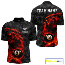 Load image into Gallery viewer, Personalized Red Flaming Grim Reaper 8 Ball Pool Billiard Shirts For Men Billiard Attire Gifts NYN2792