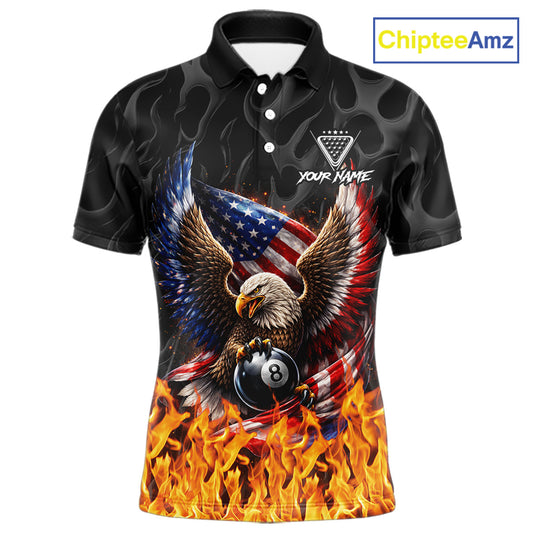 Personalized Fire Flame US Flag Eagle 8 Ball Pool Billiard Shirts For Men Patriotic Billiard Gifts NYN2793