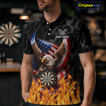 Load image into Gallery viewer, Personalized Fire Flame US Flag Eagle Dart Polo &amp; 1/4-Zip Shirts For Men Patriotic Dart Gifts NYN2795