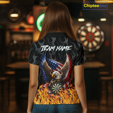 Load image into Gallery viewer, Personalized Fire Flame US Flag Eagle Dart Polo &amp; 1/4-Zip Shirts For Women Patriotic Dart Gifts NYN2795