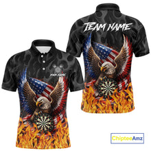 Load image into Gallery viewer, Personalized Fire Flame US Flag Eagle Dart Polo &amp; 1/4-Zip Shirts For Men Patriotic Dart Gifts NYN2795