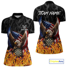 Load image into Gallery viewer, Personalized Fire Flame US Flag Eagle Dart Polo &amp; 1/4-Zip Shirts For Women Patriotic Dart Gifts NYN2795