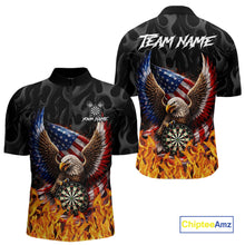 Load image into Gallery viewer, Personalized Fire Flame US Flag Eagle Dart Polo &amp; 1/4-Zip Shirts For Men Patriotic Dart Gifts NYN2795