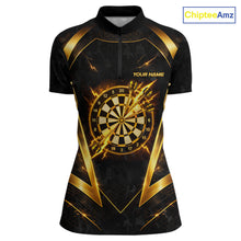 Load image into Gallery viewer, Black Yellow Dartboard Camo Women Darts Polo &amp; 1/4-Zip Shirt Custom Thunder Dart Team Jersey NYN3008