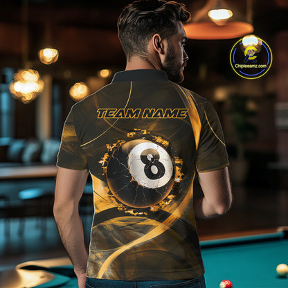 Smoke Cracked Billiard 8 Ball Pool Shirt For Men Custom Billiard Polo & 1/4 Zip Team Attire | Yellow NYN3421