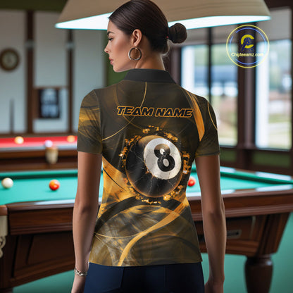 Smoke Cracked Billiard 8 Ball Pool Shirt For Women Custom Billiard Polo & 1/4 Zip Team Attire | Yellow NYN3421
