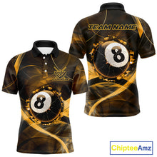 Load image into Gallery viewer, 
Yellow Smoke Cracked 8 Ball Pool Shirt For Men Custom Billiard Polo Quarter Zip Team Jersey
