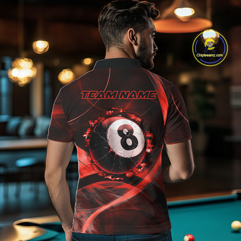 Smoke Cracked Billiard 8 Ball Pool Shirt For Men Custom Billiard Polo & 1/4 Zip Team Attire | Red NYN3422