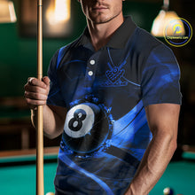 Load image into Gallery viewer, Smoke Cracked Billiard 8 Ball Pool Shirt For Men Custom Billiard Polo &amp; 1/4 Zip Team Attire | Blue NYN3423