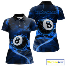 Load image into Gallery viewer, Blue Smoke Cracked 8 Ball Pool Shirt For Women Custom Billiard Polo Quarter Zip Team Jersey