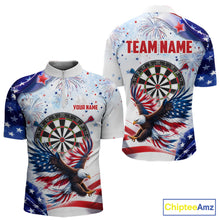 Load image into Gallery viewer, Men's American Flag Eagle quarter-zip darts shirt featuring eagle artwork, personalized patriotic league jersey, championship tournament apparel, custom sportswear