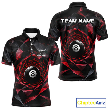 Custom 8 Ball Pool Jersey Personalized Red Geometric Billiard Short Sleeve Men Polo Quarter-Zip Shirt NYN3982