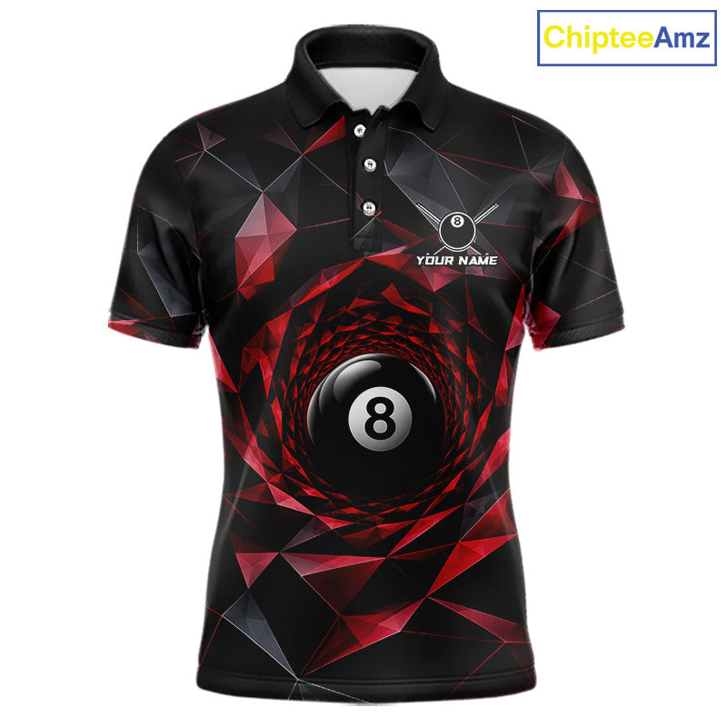 Custom 8 Ball Pool Jersey Personalized Red Geometric Billiard Short Sleeve Men Polo Quarter-Zip Shirt NYN3982