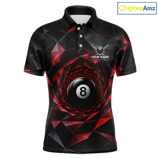 Custom 8 Ball Pool Jersey Personalized Red Geometric Billiard Short Sleeve Men Polo Quarter-Zip Shirt NYN3982