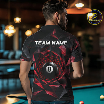 Custom 8 Ball Pool Jersey Personalized Red Geometric Billiard Short Sleeve Men Polo Quarter-Zip Shirt NYN3982