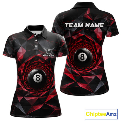 Custom 8 Ball Pool Jersey Personalized Red Geometric Billiard Short Sleeve Women Polo Quarter-Zip Shirt NYN3982