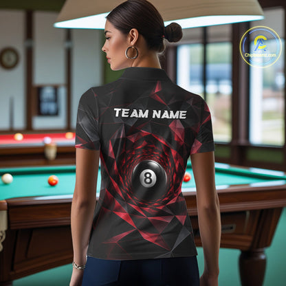 Custom 8 Ball Pool Jersey Personalized Red Geometric Billiard Short Sleeve Women Polo Quarter-Zip Shirt NYN3982