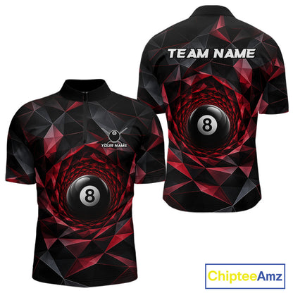 Custom 8 Ball Pool Jersey Personalized Red Geometric Billiard Short Sleeve Men Polo Quarter-Zip Shirt NYN3982