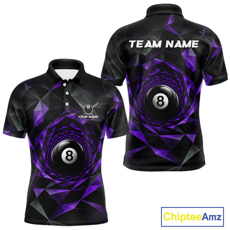 Custom 8 Ball Pool Jersey Personalized Purple Geometric Billiard Short Sleeve Men Polo Quarter-Zip Shirt NYN3983