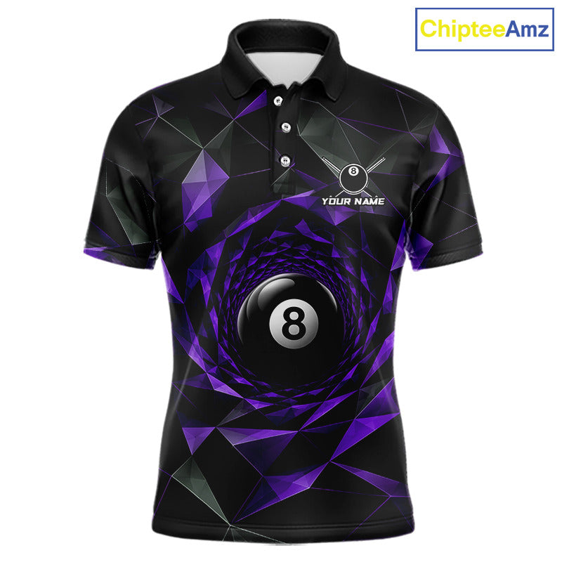 Custom 8 Ball Pool Jersey Personalized Purple Geometric Billiard Short Sleeve Men Polo Quarter-Zip Shirt NYN3983
