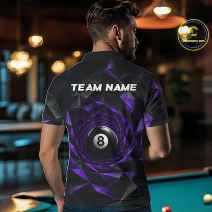 Custom 8 Ball Pool Jersey Personalized Purple Geometric Billiard Short Sleeve Men Polo Quarter-Zip Shirt NYN3983