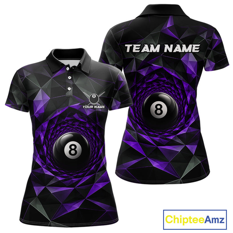 Custom 8 Ball Pool Jersey Personalized Purple Geometric Billiard Short Sleeve Women Polo Quarter-Zip Shirt NYN3983