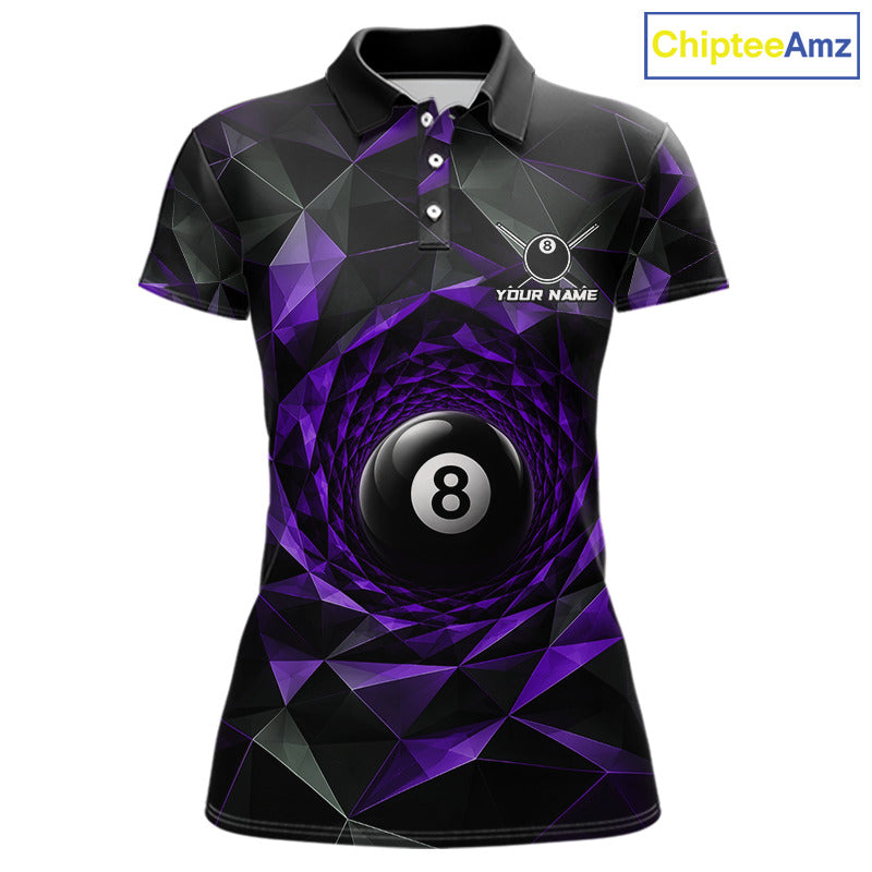 Custom 8 Ball Pool Jersey Personalized Purple Geometric Billiard Short Sleeve Women Polo Quarter-Zip Shirt NYN3983