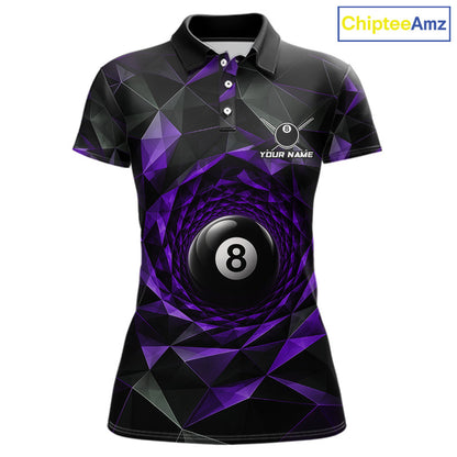Custom 8 Ball Pool Jersey Personalized Purple Geometric Billiard Short Sleeve Women Polo Quarter-Zip Shirt NYN3983