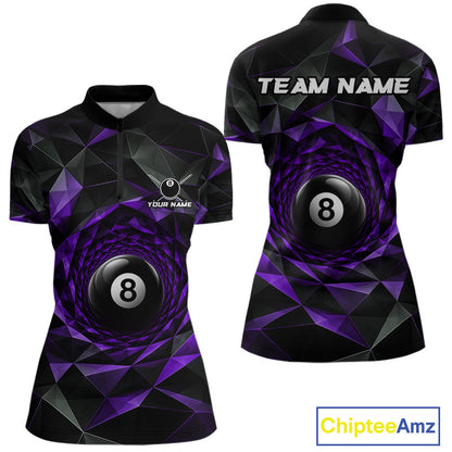 Custom 8 Ball Pool Jersey Personalized Purple Geometric Billiard Short Sleeve Women Polo Quarter-Zip Shirt NYN3983